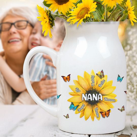 Nana Gigi Mama Sunflower - Personalized Grandma Ceramic Flower Vase