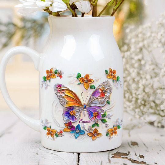 Discover Stunning Butterfly Dragonfly Hummingbird - Personalized Butterfly Ceramic Flower Vase