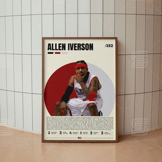 Allen Iverson Poster, Basketball Legend Player Poster, NBA Posters, Sports Poster, Basketball Wall Art, Sports Bedroom Posters