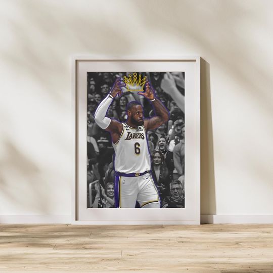 Lebron James King Basketball Inspired Wall Art, Legendary Player Crown Poster, Dark Sports Aesthetic Print, Champion NBA Style Wall Decor