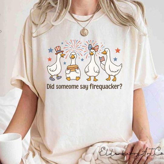 Firequacker Fourth of July Shirt, Funny Duck USA T-Shirt, Patriotic Independence Day Tee, Cute 4th of July Shirt