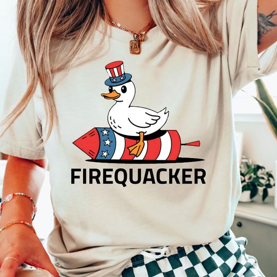 Funny Firequacker Shirt, 4th Of July Goose Shirt, Retro Memorial Day Shirts,Independence Day Gift,Retro Patriotic Tees,USA American Flag Tee