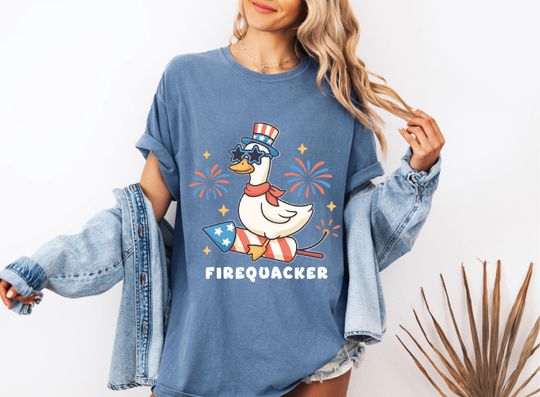 Funny Goose USA Shirt: Patriotic Firequacker 4th of July Tee