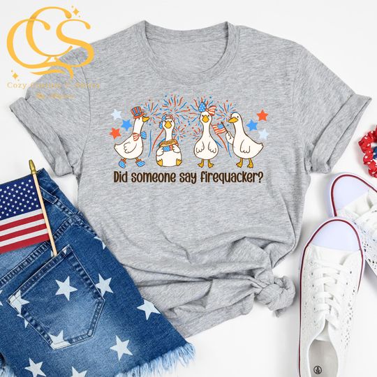 4th of July Goose Funny Shirt, Funny Fourth of July Goose Tee, Firequacker Patriotic T-Shirt, Independence Day Gift, Adult T shirt