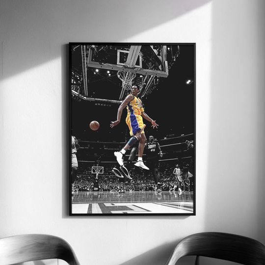 Kobe Bryant Black Mamba Flying Dunk Poster, Vintage Basketball Art