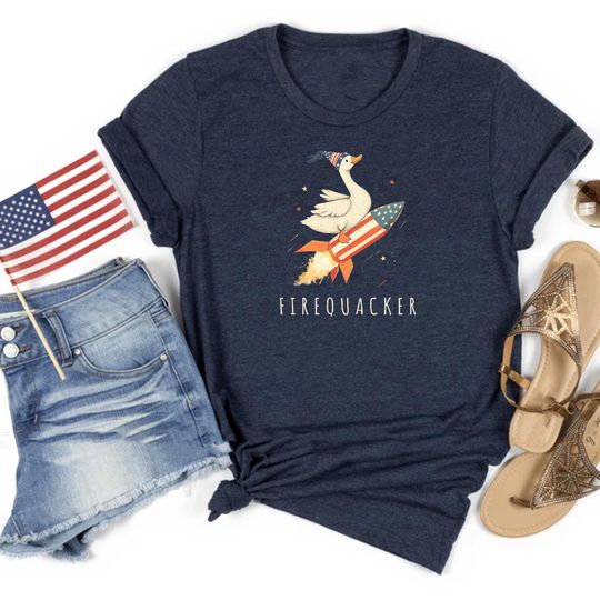 Firequacker Goose 4th of July Shirt: Funny Patriotic USA Flag