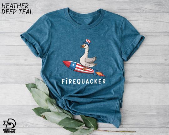 Funny Goose 4th of July T-Shirt, Firequacker Tee, Patriotic, Independence Day Gift, American Flag Shirt, Freedom Sweater