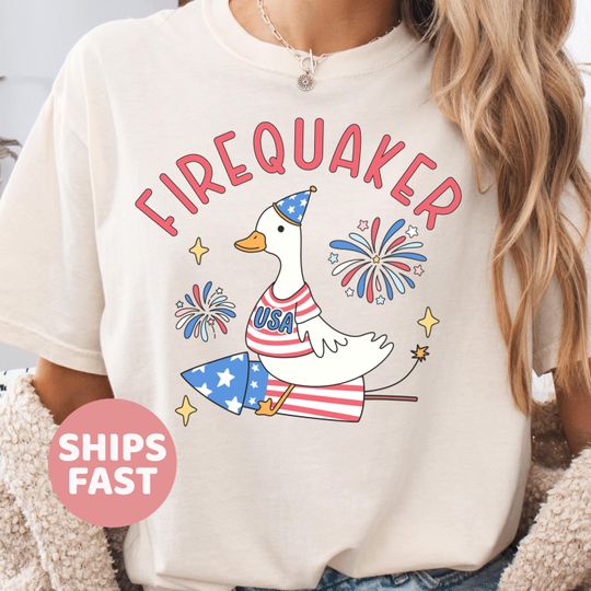 4th of July Goose Shirt, Funny Fourth of July Goose Tee, Firequacker Patriotic T-Shirt, Funny Summer Goose Tshirt