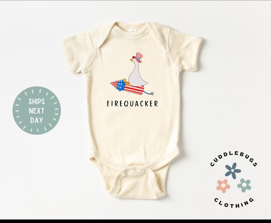 Funny 4th Of July Baby ONESIES Bodysuit - Firequacker - First Fourth of July - Baby Boy Gift - Baby Girl Gift - Cute - Independence Day