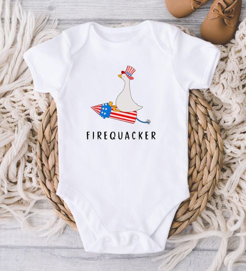 Fourth Of July Baby ONESIES Bodysuit - Funny Firequacker Goose - First 4th of July - Baby Boy Girl Gift - Independence Day - Memorial Day