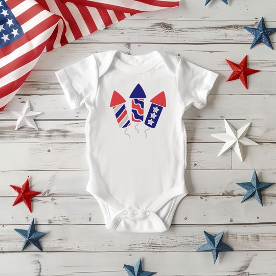 Patriotic Firework Baby Onesie, 4th of July Baby Outfit, Red White and Blue Infant Bodysuit, USA Newborn Gift, July 4th Clothes