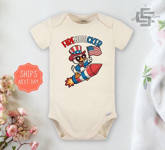 Discover Fourth of July Firecracker Duck Onesie, Patriotic Baby Bodysuit, 4th of July Toddler Outfit