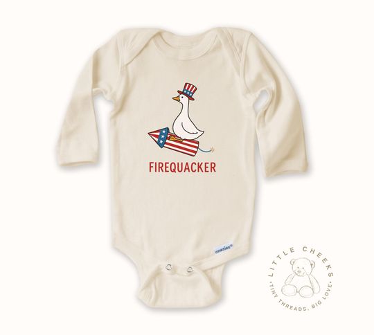 Firequacker Goose 4th of July Baby Onesie: Patriotic Kids Shirt