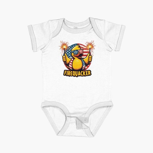 Firequacker Funny duck USA flag 4th of July Baby One-Piece