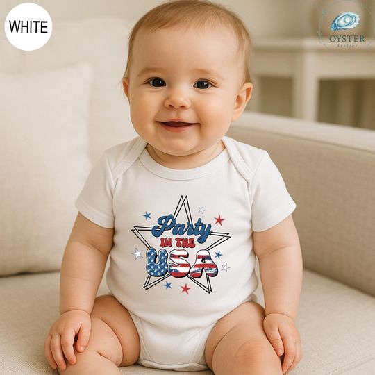 Party in the USA Baby Bodysuit, Patriotic Baby Outfit, Fourth of July Infant Tee, Red White Blue Baby Gift, America Baby Clothes, 465