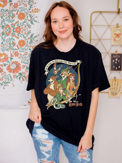 Discover Vintage Disney Robin Hood Group Characters T-Shirt, Disney Sir Hiss Marian John T-Shirt, Magic Kingdom Tee, WDW Disneyland Matching Trip