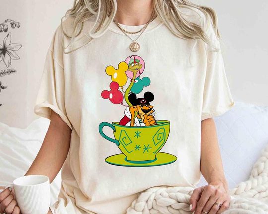 Discover Disney Villains Robin Hood Prince John And Sir Hiss Mickey Balloons Tea Cup T-Shirt, Disneyland Family Matching Tee