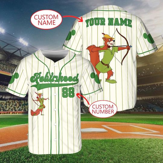 Discover Custom Vintage Disney Robinhood Jersey Baseball Shirt, Retro Robinhood Disney Jersey Baseball Shirt, Personalized Name Number Jersey Shirt