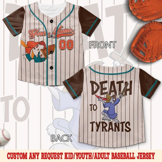 Discover Disney Skippy Rabbit Death To Tyrants Baseball Jersey/Robin Hood Disney Baseball /Magic Kingdom Family Matching Shirt/Disneyland Trip OHUQ09