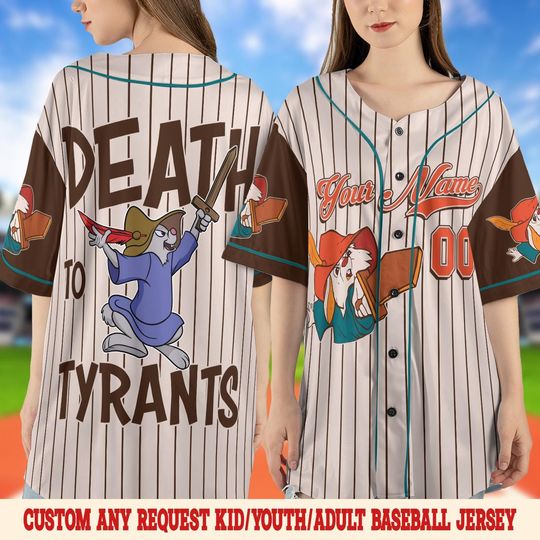 Discover Disney Skippy Rabbit Death To Tyrants Baseball Jersey/Robin Hood Disney Baseball /Magic Kingdom Family Matching Shirt/Disneyland Trip OHUQ09