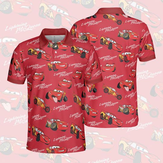 Discover Lightning McQueen Polo Shirt, Disney Pixar Cars Short Sleeve Shirt, Disneyland Cars Land Family Vacation 2026, Disney Cars Mens T-shirt