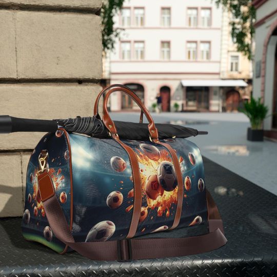 Soccer Ball Sports Bag for Travel, Stadium Print Waterproof Duffel