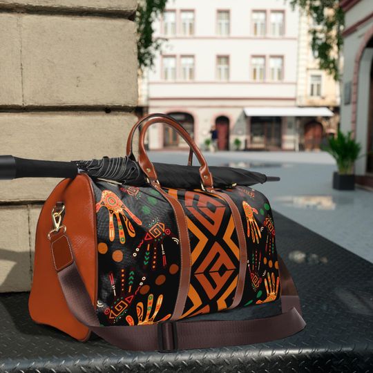 Discover African Tribal Handprint Travel Bag | African Print Duffle Bag | Ankara Travel Bag | Cultural Overnight Weekender | Black-Owned Gift
