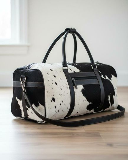Luxury Cowhide Leather Duffel Gym Bag | Hair On Hide Weekender Travel | Unisex Bag