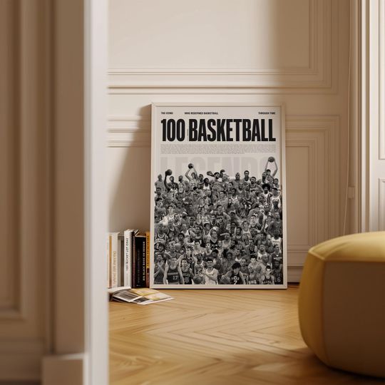 Discover 100 Basketball Legends Print, Mid-Century Modern, Basketball Wall Art, Gift for Him, Sports, Basketball Players Poster