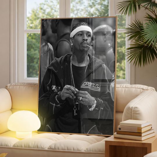 Allen Iverson Print, NBA Legend Wall Art, Black & White Basketball Photo, 2000s Icon Decor, Nba Player Poster, Retro Athlete Poster