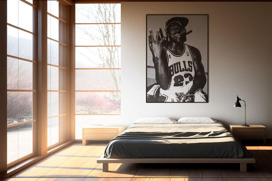 MJ Poster | Chicago Bulls Wall Art | Vintage NBA Poster | Black and White Basketball Wall Art | Sports Room Decor | 90s Bulls Gift