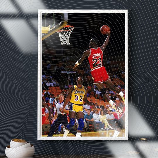 Discover Vintage NBA Dunk Poster: Sports Legend Photo, Man Cave Decor