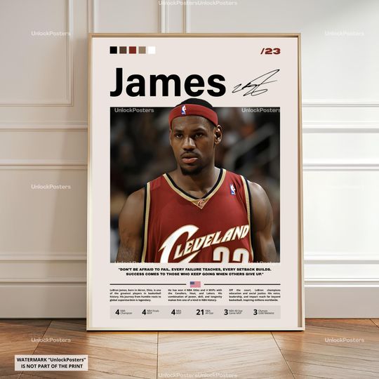 LeBron James Poster, James Cavaliers, Framed Cavaliers NBA Print, Basketball Legend Decor, Sports Artwork, LeBron Cavaliers Wall Art, Lakers