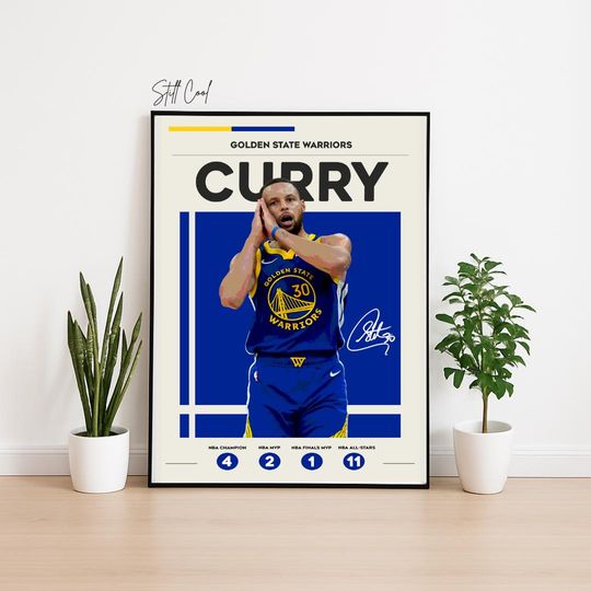 Stephen Curry Golden State Warriors Poster  Wall Art | NBA Champion | Basketball Home Decor (A2A5 Sizes)