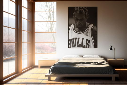 Dennis Rodman Chicago Bulls Poster | Iconic NBA Portrait Wall Art | Black and White Basketball Print | Man Cave Decor | Iconic Player Gift
