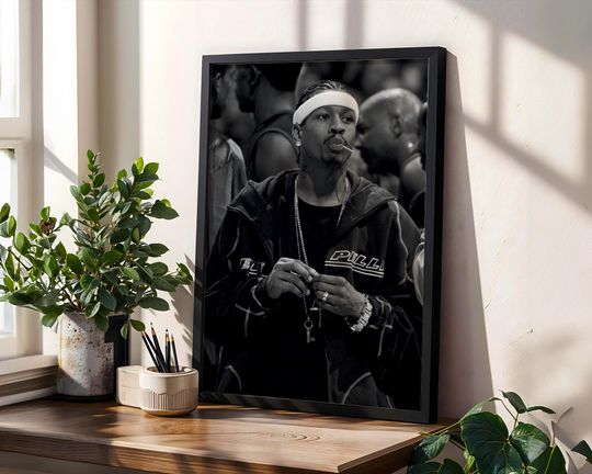 Allen Iverson Digital Print, NBA Legend Wall Art, Black & White Basketball Photo, 2000s Icon Decor, Urban Sports Art, Retro Athlete Poster