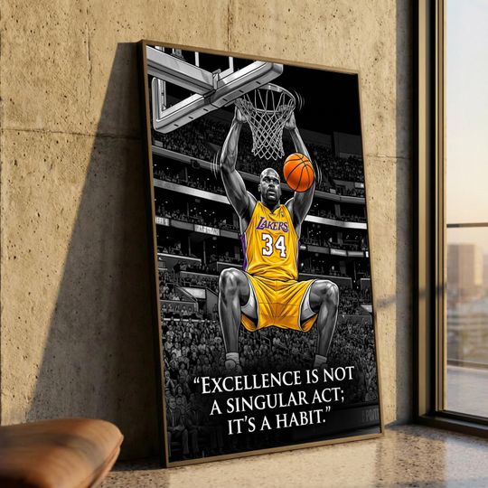 Discover Shaquille O'Neal Lakers Dunk Canvas Art, Inspirational NBA Quote