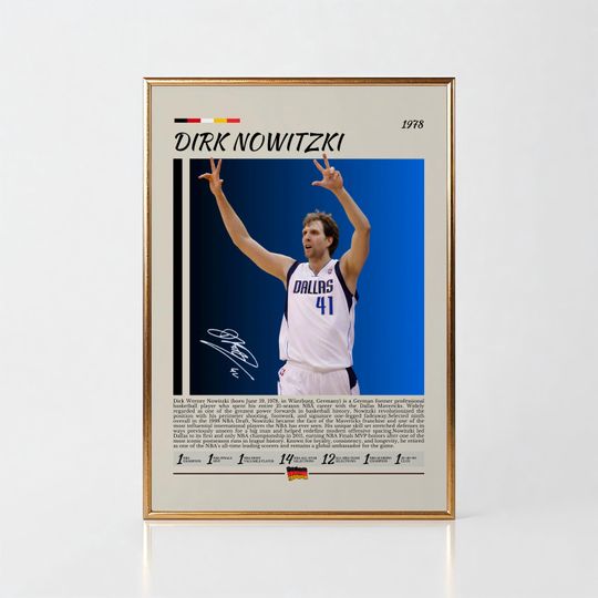 Discover Dirk Nowitzki NBA Legend Poster, Retro Sports Art Print