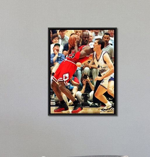 NBA Basketball Wall Art Print, Chicago Bulls vs Utah Jazz Game Action, Classic 90s Sports Photography Poster