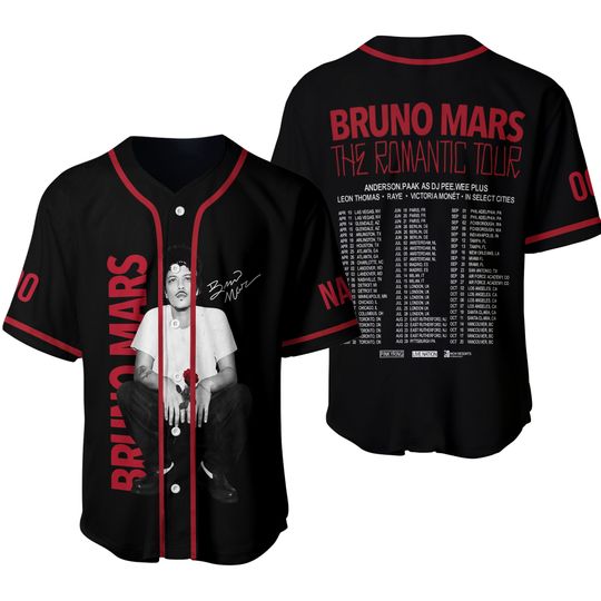 Bruno Mars The Romantic Tour 2026 Baseball Jersey, Bruno Mars Concert Jersey, Tour Jersey, Music Fan Gift