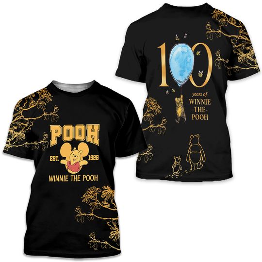 Winnie The 1Pooh 100 Years Anniversary 3D Black T-Shirt