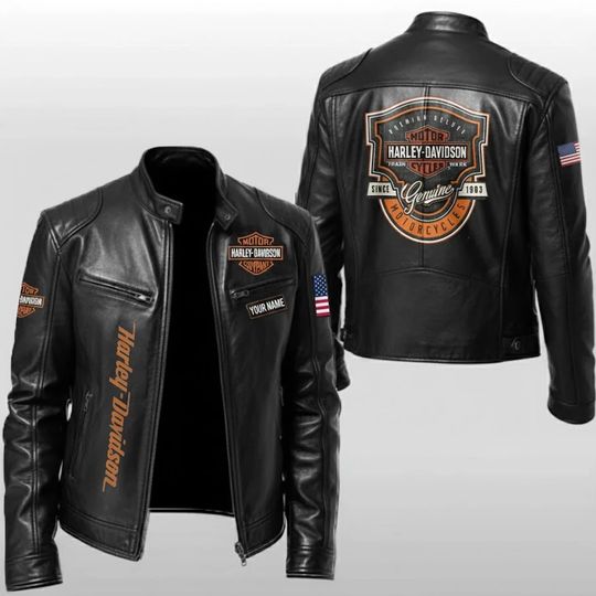 Haarleyy Davidson Stand Collar Leather Jacket, Racing Coat