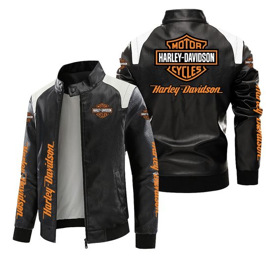 Haarleyy Davidson Stand Collar Leather Jacket, Racing Coat