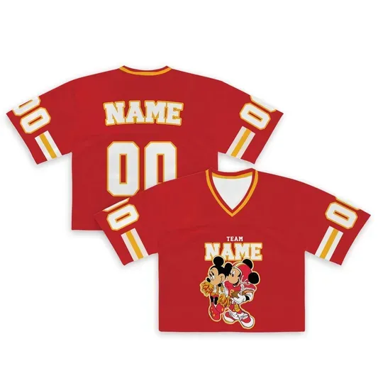 Discover Custom Disney Mickey Super Star Chiefs Crop Football Jersey, Personalized Name Number Team Shirt