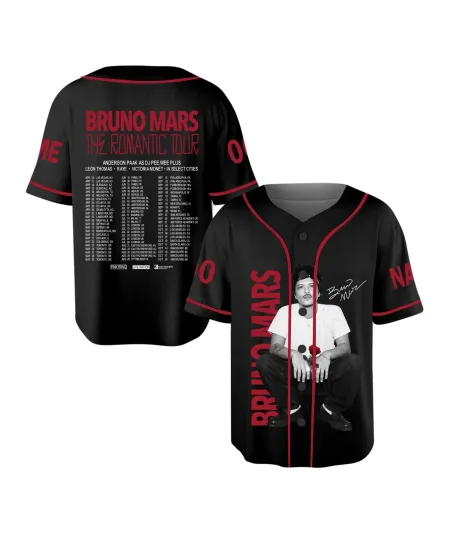 Bruno Mars The Romantic Tour 2026 Baseball Jersey Concert Unisex