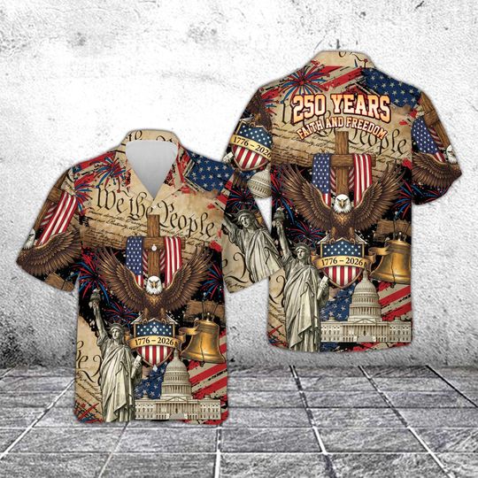 Discover American 250th Anniversary Hawaiian Shirt Patriotic Bald Eagle Button-Up