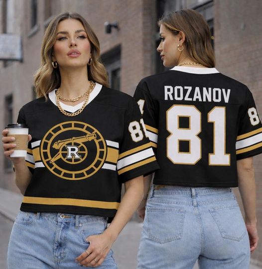 Boston Raiders Crop Top Football Jersey, Black ROZANOV & HOLLANDER Jersey, Connor Storrie Shirt, Ilya Rozanov Shane Hollander