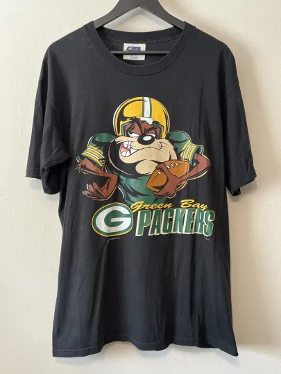 Vintage 1997 Green Bay Packers Taz football Warner Bros T Shirt Size L