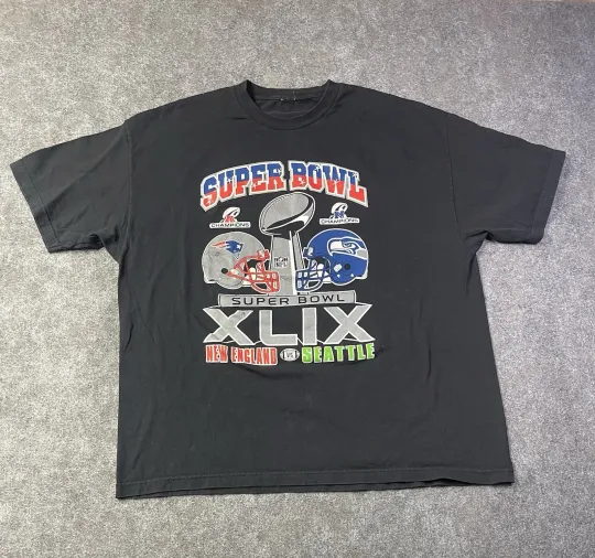 Discover football Super Bowl XL T-Shirt New England vs Seattle XLIX (49)  Vintage