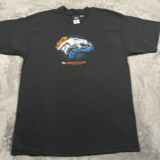 Vintage Denver Broncos T-Shirt Mens Large Black Pro Player Football football Cotton